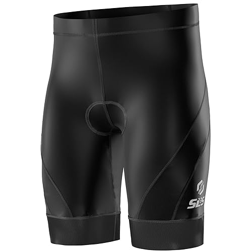 SLS3 Men’s Triathlon Shorts - Medium Black Wave, Quick Dry Padded Performance