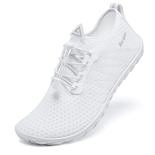 Water Shoes for Women and Men - Barefoot Sport Beach Swim Footwear - White, Size 6.5 Women / 5.5 Men