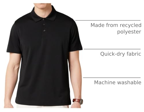 Men's Recycled Polyester Slim-Fit Quick-Dry Golf Polo Shirt - Black, Large