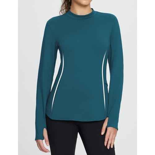 baleaf Women's Thermal Shirts Fleece Lined Tops Long Sleeve Mock Neck Cold Weather Running Workout Gear Pocket Thumbhole