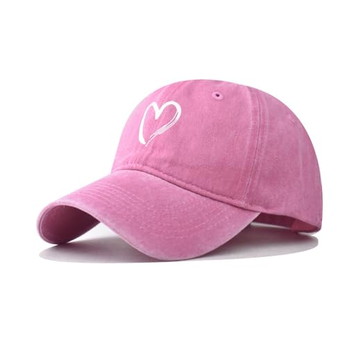 Women's Vintage Washed Baseball Cap Adjustable Cute Heart Graphic Cotton Dad Hat