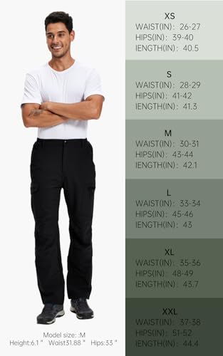 Men's Snow Pants Ski Softshell Warm Outdoor Fleece Lined Insulated Waterproof Winter Work Travel Hiking Pants - Black, Small