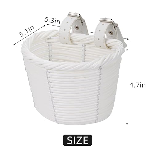Kids Bike Basket Front, Little Girls Bicycle Small Baskets for Women Brown Mini Cute Round Wicker Woven Lass Basket for Boys