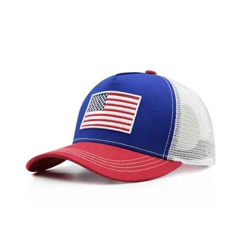 American Flag Trucker Hat, Snapback Mesh USA Flag Baseball Caps, 4th of July for Men Women