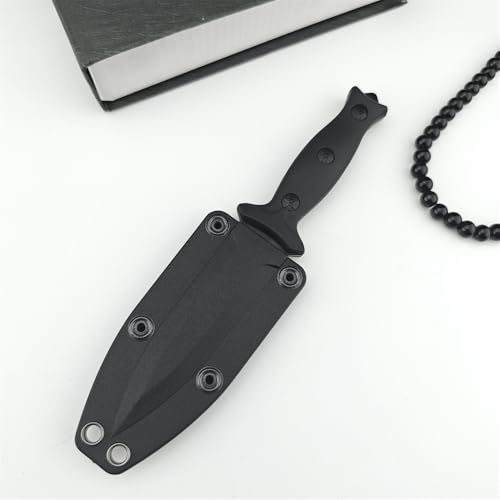 7.3 Inch Fixed Blade Knife with Dual Edge 440C Steel & Black Coating for Outdoor Survival