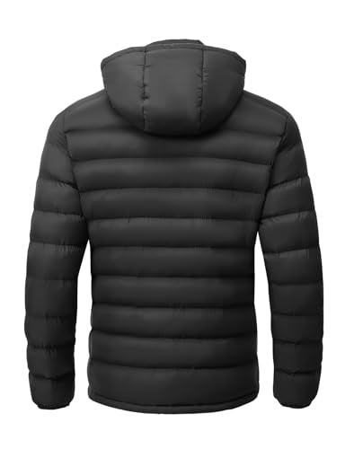 Men's Lightweight Puffer Jacket with Detachable Hood Water-Resistant Winter Coat - 4X-Large Black