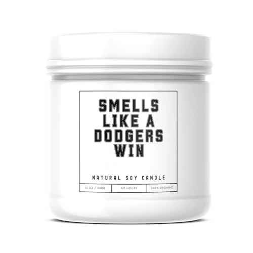Smells Like a Dodgers Win Sports Candle - Scented Soy Wax Candle (8.0 oz) 50-60 Hour Burn Time, Cotton Wick, Frosted White Glass Jar, (Vanilla)
