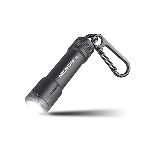 NICRON Mini LED Keychain Flashlight Gray with AAA Battery, Waterproof & Compact