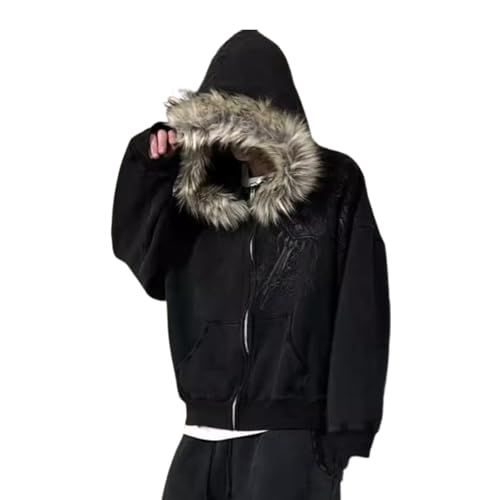Crop Winter Coats Teen Streetwear Hoodie Fur Jackets Y2K Grunge Black Large