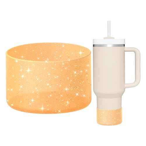 WUQID Protective Bling Silicone Boot Sleeve, Compatible with Stanley Tumbler 20-40oz & Hydro Flask Bottle 12oz-24oz, Glitter Reduces Dents Sleeve Cover for More Bottles/Tumblers Bottom of 2.83-2.95in