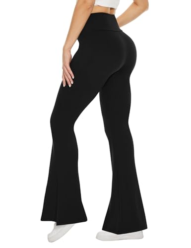 Black Flare Leggings for Women with Pockets - Crossover Yoga Pants, X-Large