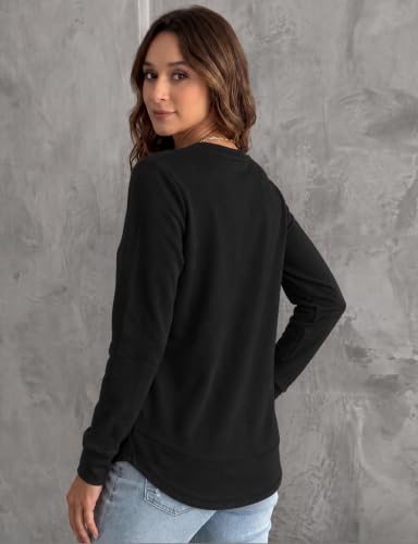 AURUZA Women's Long Sleeve Crewneck Sweatshirt Black Large Fall Casual Loose Fit Pullover