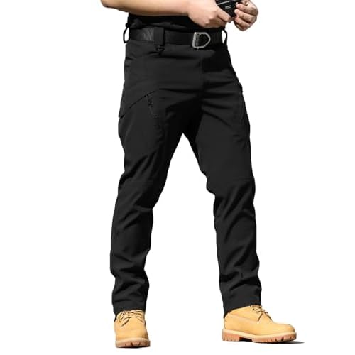 Men's Lightweight Quick-Dry Tactical Pants, Water Resistant Hiking Pants with Pockets for Outdoor & Work (No Belt)
