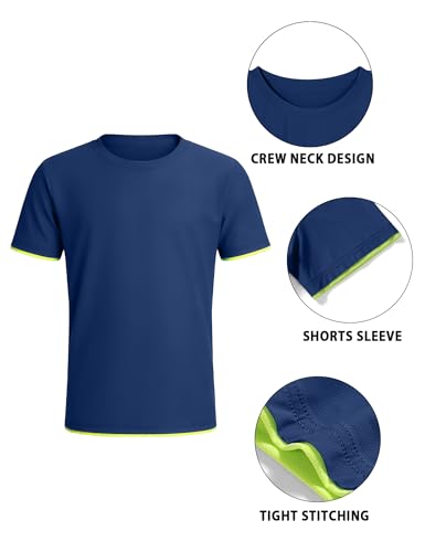 Boys Athletic Mesh Shirt - Quick Dry Short Sleeve Sports Tee - Navy 13-14 Years