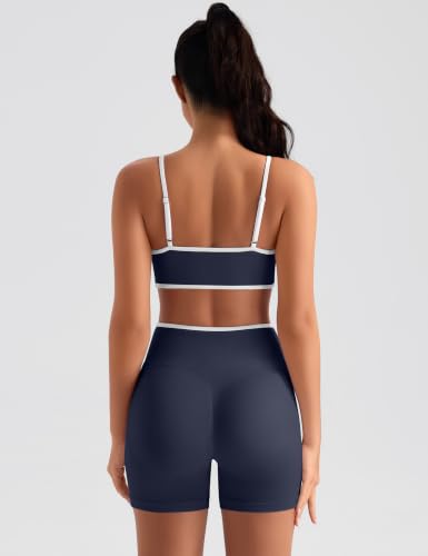 Women Workout Sets Scrunch Butt Lifting Shorts & Sports Bra Prussian Blue Small