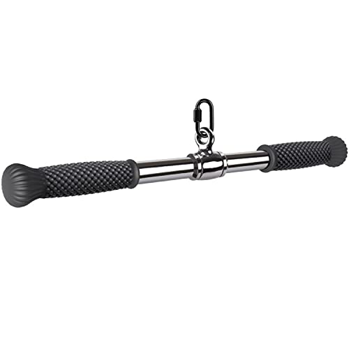 22-Inch Silver Rotating Straight Bar with Convex Rubber Handles for Cable Machine Attachments