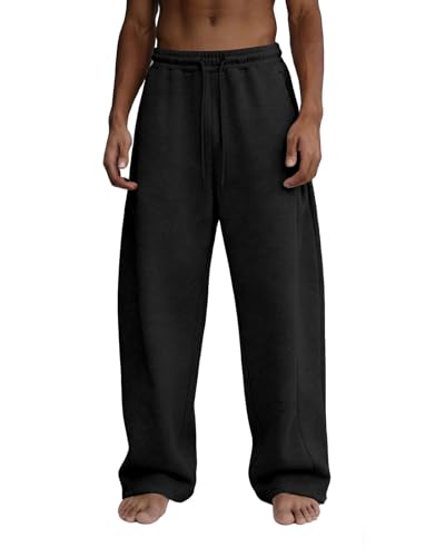Men's Baggy Fleece Lounge Joggers with Deep Pockets - Medium, Black