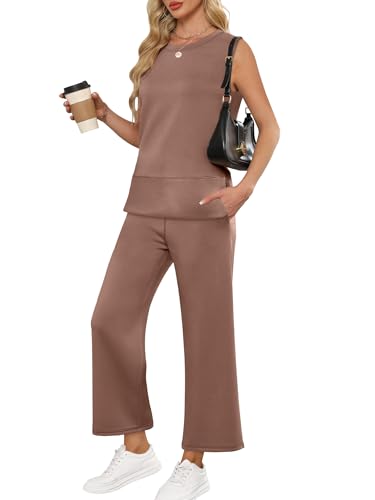 ANRABESS 2 Piece Travel Airport Outfits for Women - Medium Brown