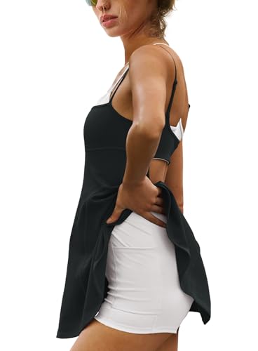 Yanekop Tennis Dress for Women with Shorts and Bra Athletic Romper - Medium Black