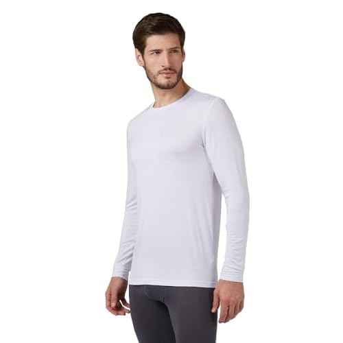 32 Degrees Heat Men's Lightweight Crew Base Layer Thermal Top | Form Fitting | Long Sleeve| 4-Way Stretch, White, X-Large