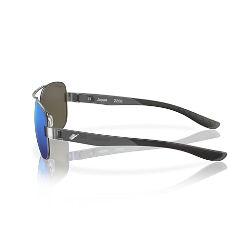 Fin-Nor Men's Rectangular Sunglasses, Blue/Grey Glass Lens-Satin Gunmetal/Frosted Matte Gray Frame, L