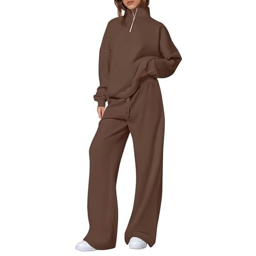 PRETTYGARDEN Womens Casual Two Piece Sets Fall 2025 Outfits Quarter Zip Sweatshirts Straight Leg Pants Sweatsuits Tracksuit
