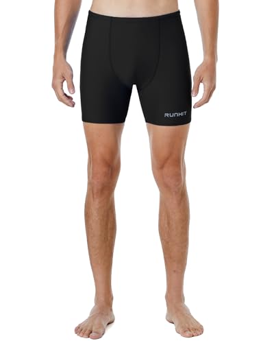 Men's Square Leg Swim Jammers - Quick Dry Athletic Swimsuit UPF 50+ Black Medium