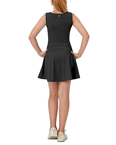 Kids Tennis Dress with Shorts & Pocket - Girls Sleeveless Crewneck Outfit 7-8 Years Black