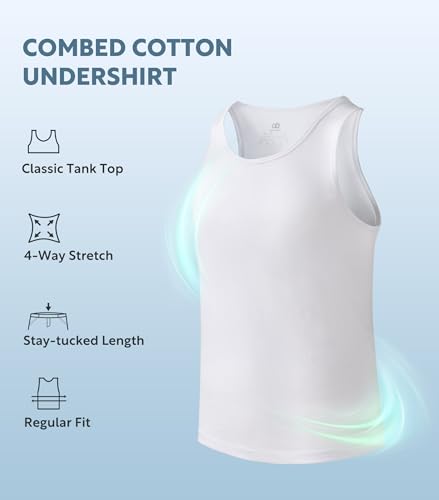 Men's Combed Cotton Tank Top - Soft Breathable Moisture-Wicking Undershirt, Large White