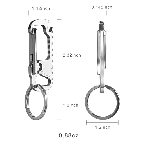 Keychain Carabiner with Bottle Opener, Stainless Steel Carabiner Clip for Car Keys, Mini Multitool Keychain Clip for Men Belt Hook, Heavy Duty Key Chain Ring Clip