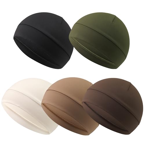 Qearl 5 Pcs Winter Skull Cap, Helmet Liner Thermal Warm Cycling Caps Sweat Running Hat Beanie for Men Women Multicolor