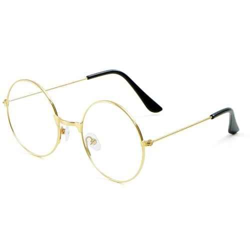 Spooktacular Creations Halloween Gold Wizard Glasses, Fake Old Men Round Wire Costume Glasses Accessory for Men Women Halloween Dress Up, Costume Prop