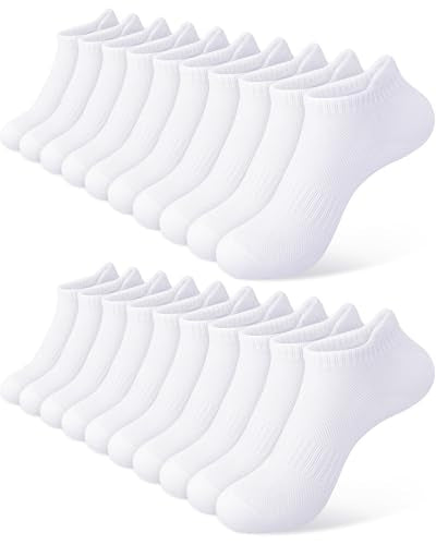Justay 10 Pairs Women's Ankle Socks - All White, Low Cut Athletic Running Socks