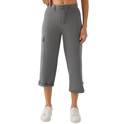 Women's Lightweight Hiking Capri Cargo Pants Large Dark Grey - Quick Dry