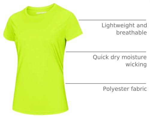 Women's Workout Tops Short Sleeve Rash Guard UPF 50+ Quick Dry Sun Protection Fluorescent Green Medium