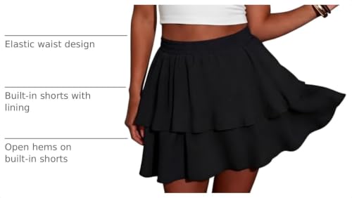 Black Lepunuo Boho Mini Skirt for Women Flowy Ruffle Tiered Skorts with Pockets - X-Large