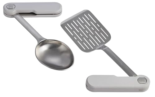 Stanley Wildfare Pro Stainless Steel Fold & Go Utensil Set | Folding Spatula and Spoon | Packable Outdoor Cookware | Camping Essentials for Your Camp Kitchen | BPA-Free | Pale Pebble & Stone