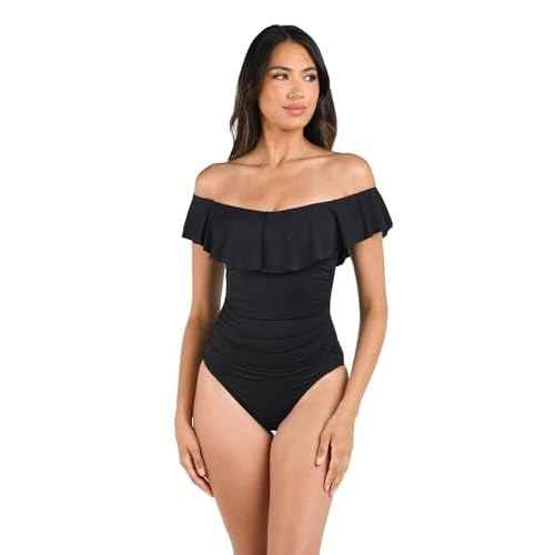 La Blanca Women's One Piece Swimsuit Off Shoulder Ruffle Island Goddess Bathing Suit