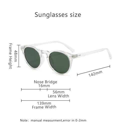 Retro Round Polarized Sunglasses for Women and Men - Vintage Style UV Protection - Black + Transparent/ Grey