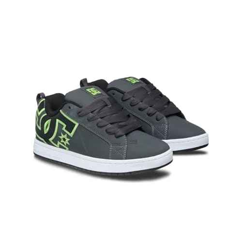 DC Men's Court Graffik Skate Sneaker Shoe, Grey/Black/Green, 7