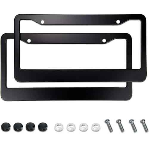 Matte Black License Plate Frames - Airxwills License Plate Covers, 2 Packs Universal Aluminum Tag Frame for License Plate for Front and Rear Car Tag.