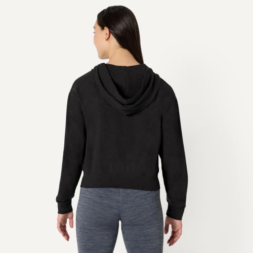 Women's Athletic Lightweight Cropped Zip Up Hoodie - Medium, Space Dye Black