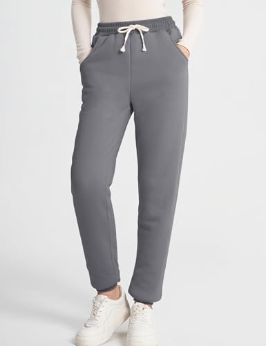 Flygo Women's Winter Fleece Joggers Sherpa Lined Pants Small Ash Grey with Pockets