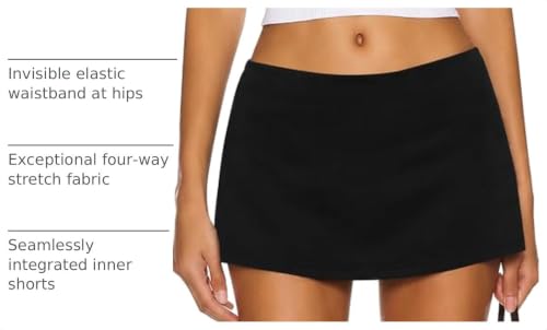 Women's Low Rise Micro Mini Skirt Skort with Built-In Shorts - Medium Black