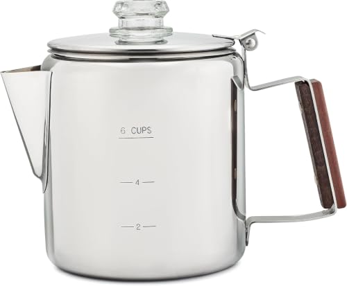 Stainless Steel Percolator Coffee Pot - 6 Cup Stove Top, No Aluminum or Plastic, Camping & Home Use