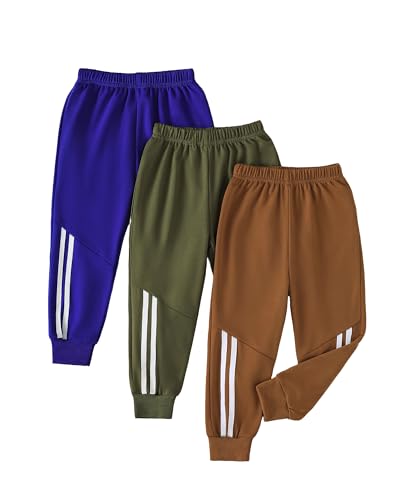 Toddler Boys Sweatpants 3 Pack - Elastic Waist Joggers for 4-5T, Blue Green Brown Variation