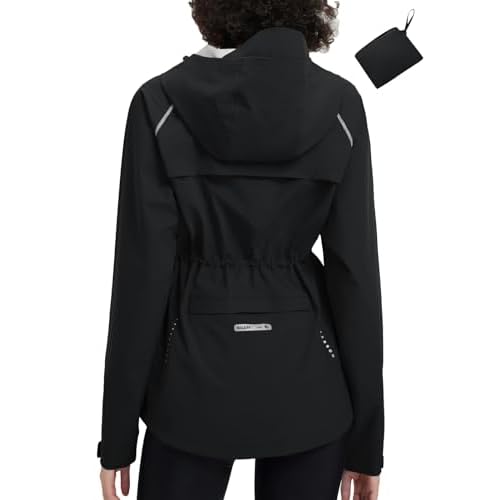 baleaf Women's Rain Jackets Waterproof Windbreaker Packable Lightweight Cycling Running Jacket Hiking Gear Reflective Hooded