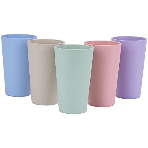 20 oz Wheat Straw Unbreakable Reusable Water Cups Set of 5 - Eco Friendly & BPA Free