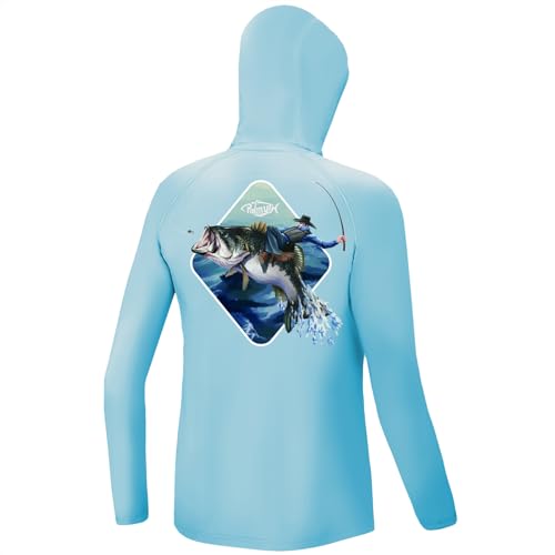 Palmyth Boys Fishing Shirt with UPF 50+ Sun Protection, Long Sleeve Hoodie - Ice Blue, Cowboy Master, Large