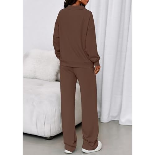 PRETTYGARDEN Womens Casual Two Piece Sets Fall 2025 Outfits Quarter Zip Sweatshirts Straight Leg Pants Sweatsuits Tracksuit